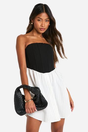 Black Corset Stripe Shirt Dress