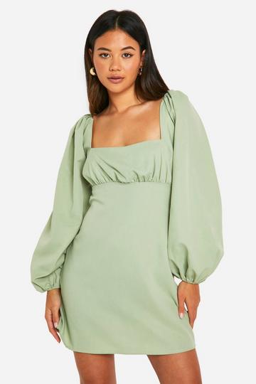 Sage Green Long Puff Sleeve Mini Dress