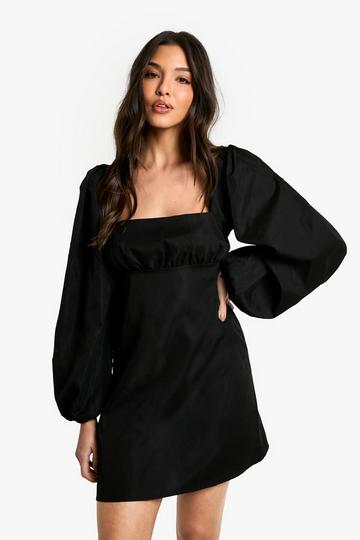 Long Puff Sleeve Mini Dress black