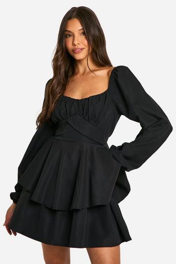 Tiered Tie Back Skater Dress black