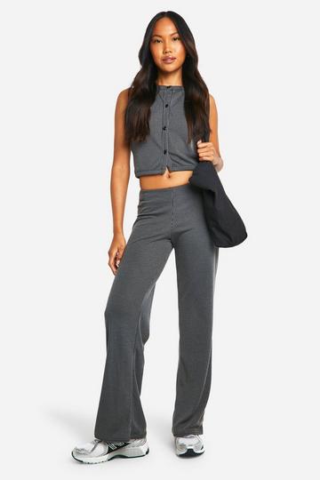 Grey Contrast Rib Pants