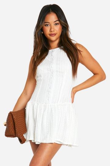 Lace Button Down Mini Dress ivory