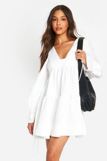 Puff Sleeve Tiered Smock Dress white