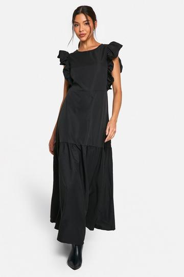 Frill Sleeve Smock Midaxi Dress black