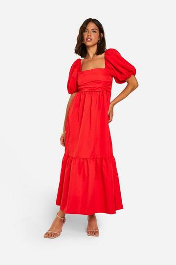 Volume Puff Sleeve Midaxi Dress red