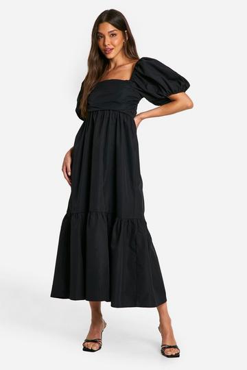 Volume Puff Sleeve Midaxi Dress black