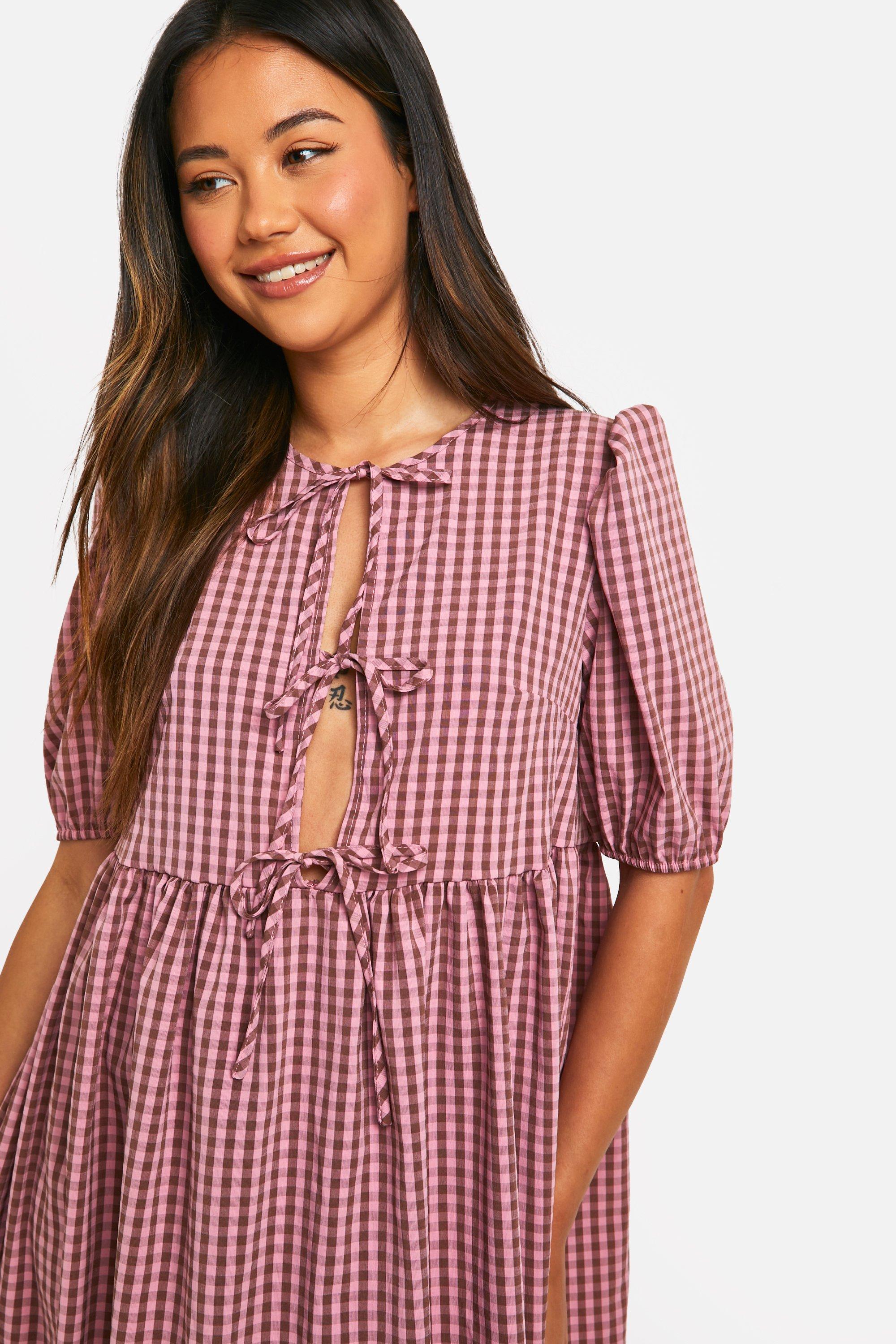 Gingham Tie Front Mini Dress