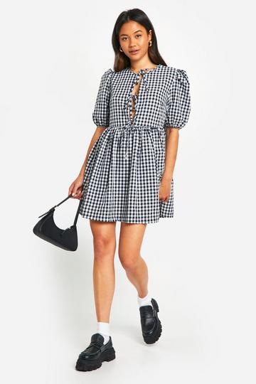 Gingham Mini Jurk Met Strik black