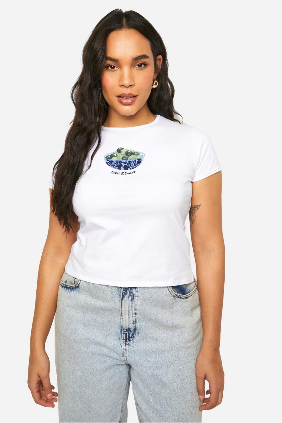 White Plus Olive Girl Dinner Baby Tee  image number 1