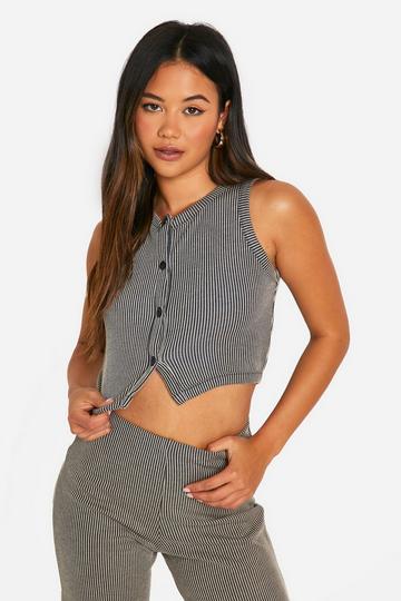 Button Through Contrast Ribbed Tank Top stone