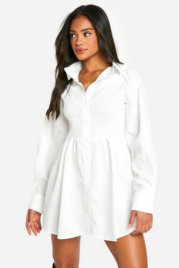 Shirred Shirt Dress white