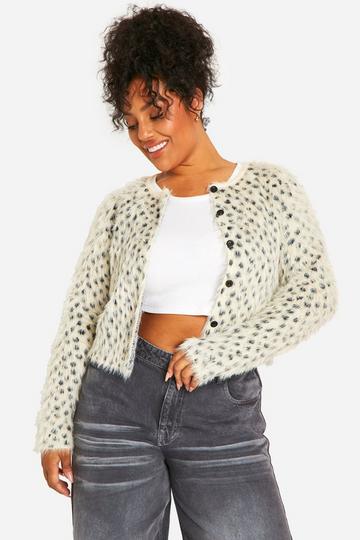 Plus Leopard Brushed Cardigan ecru