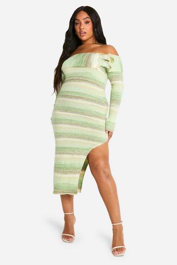 Plus Bardot Buckle Knitted Dress green