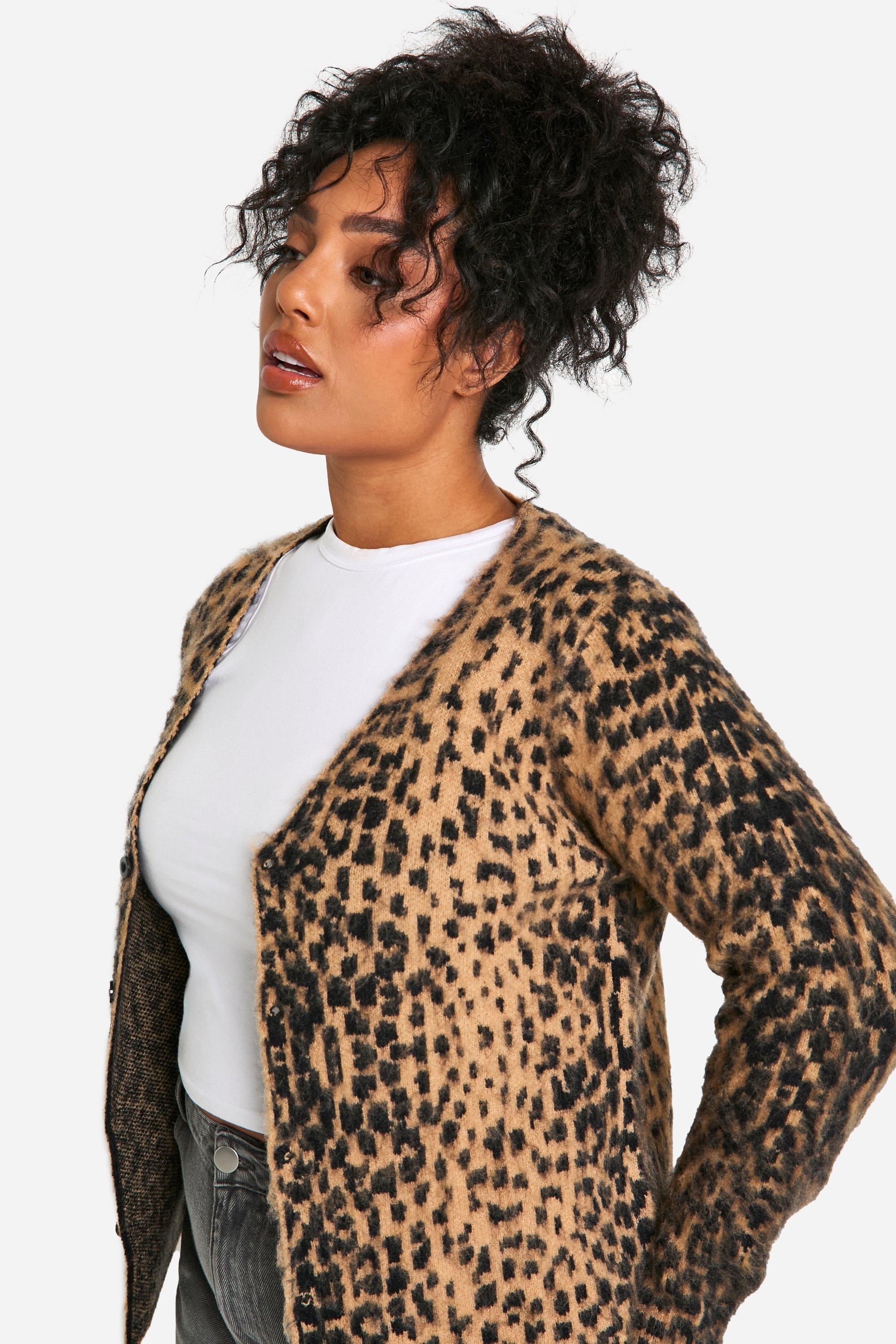 Plus Leopard Brushed Cardigan