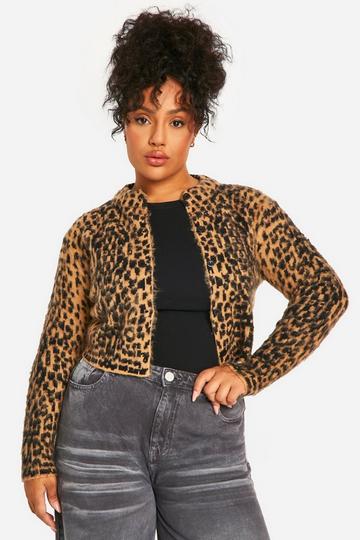 Plus Leopard Brushed Cardigan brown