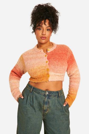 Plus Pluizige Gebreide Ombre Cardigan peach