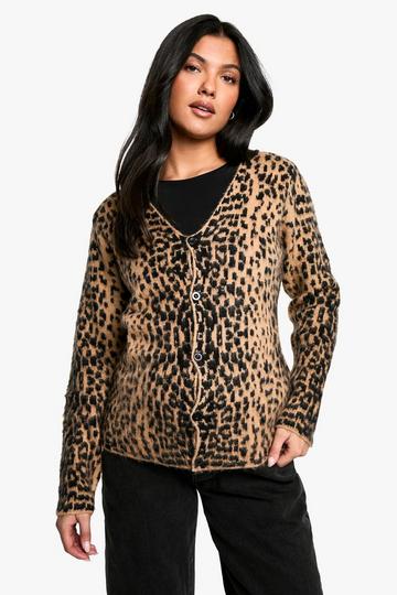 Maternity Brushed Leopard Knitted Cardigan brown