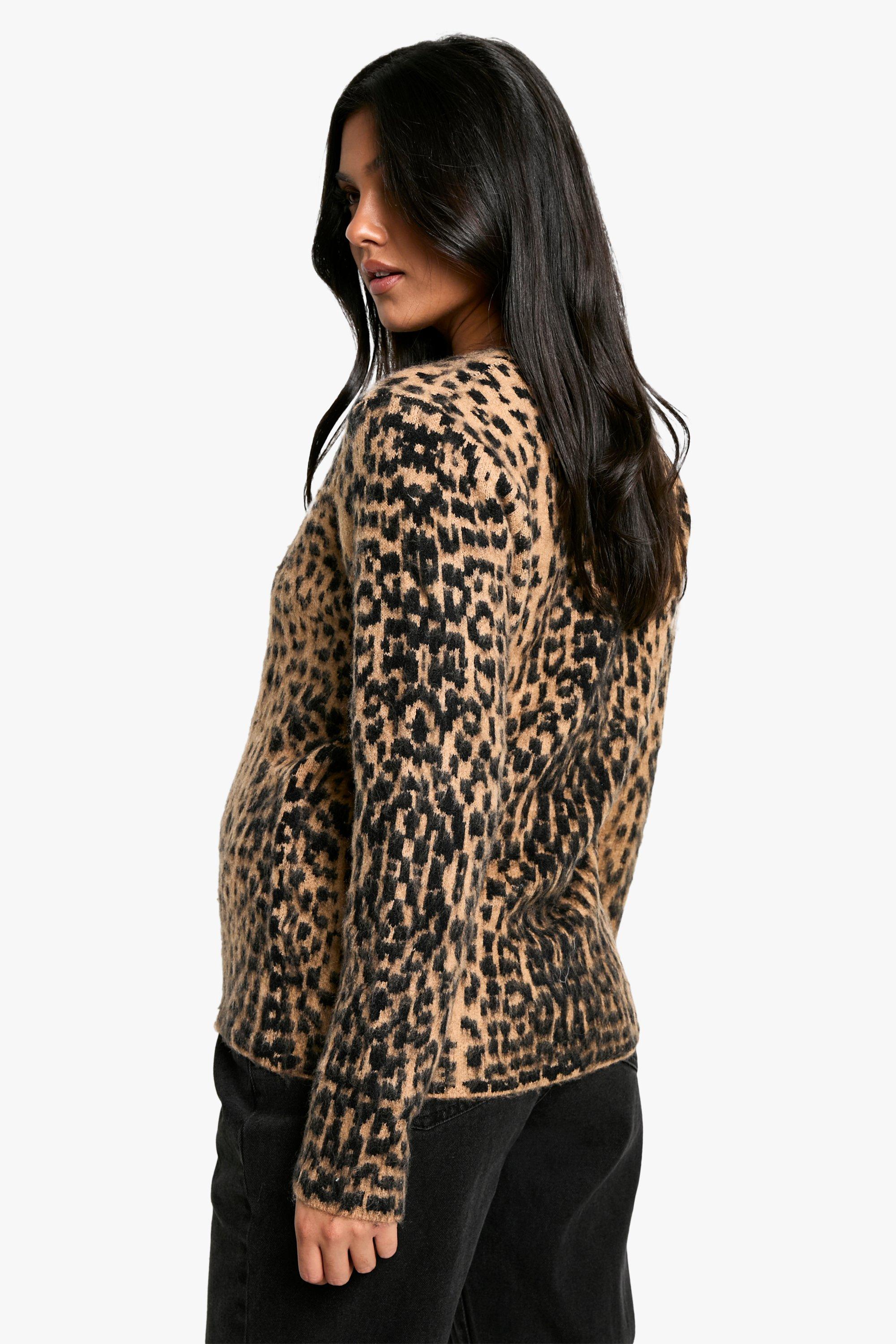 Maternity Brushed Leopard Knitted Cardigan boohoo