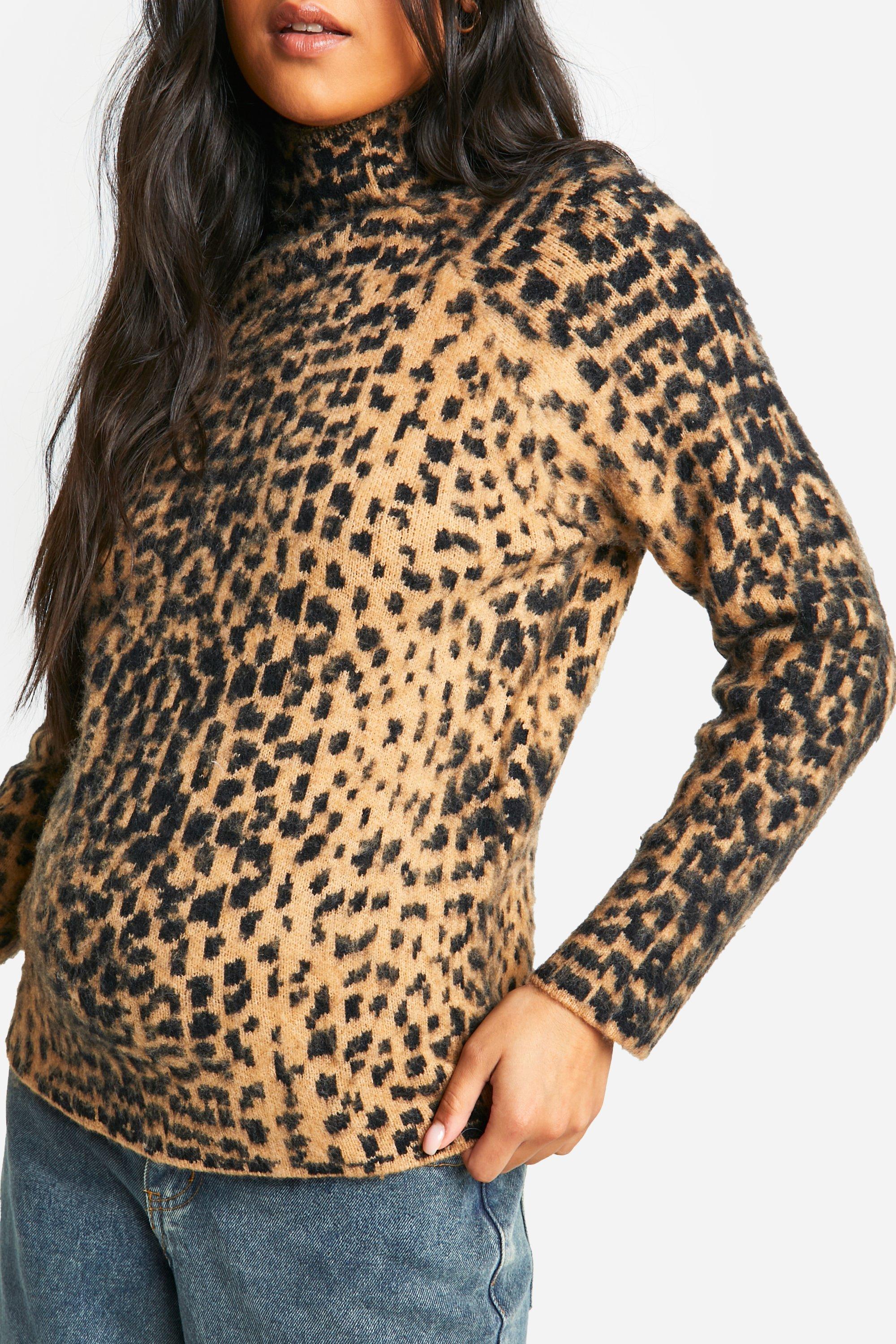 Leopard print roll neck jumper hotsell