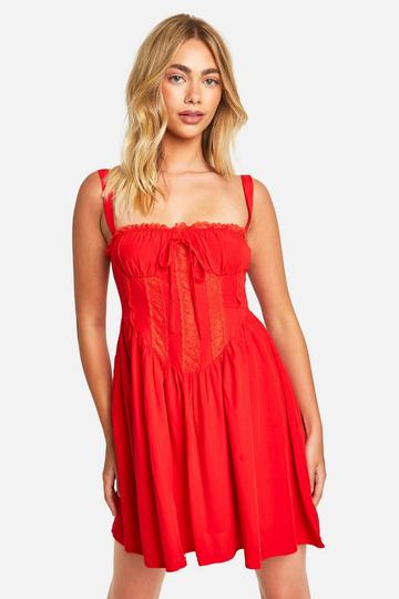 Red Lace Corset Smock Dress