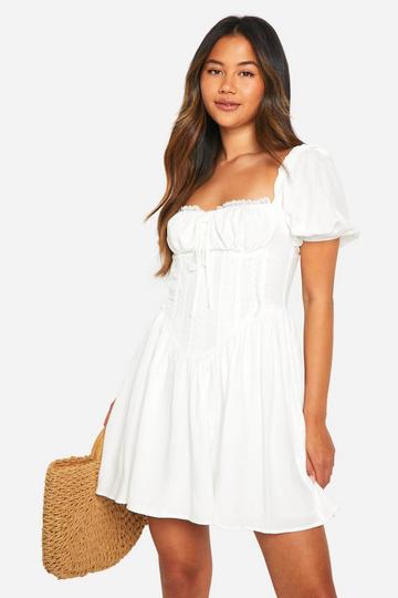 White Milkmaid Puff Sleeve Smock Dress