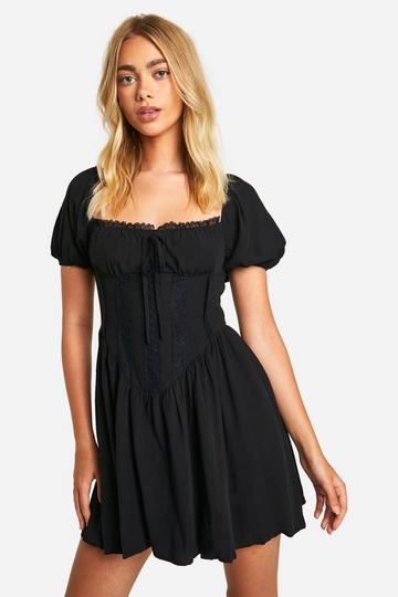 Milkmaid Puff Sleeve Smock Dress black