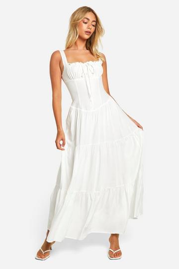 Milkmaid Tiered Maxi Dress white