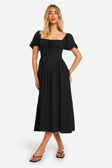 Black Milkmaid Puff Sleeve Midaxi Smock Dress