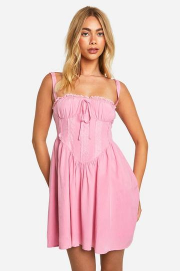 Pink Lace Corset Smock Dress