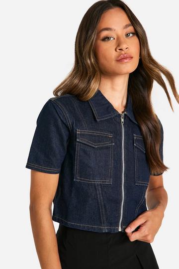 Tall Indigo Boxy Cropped Denim Shirt indigo