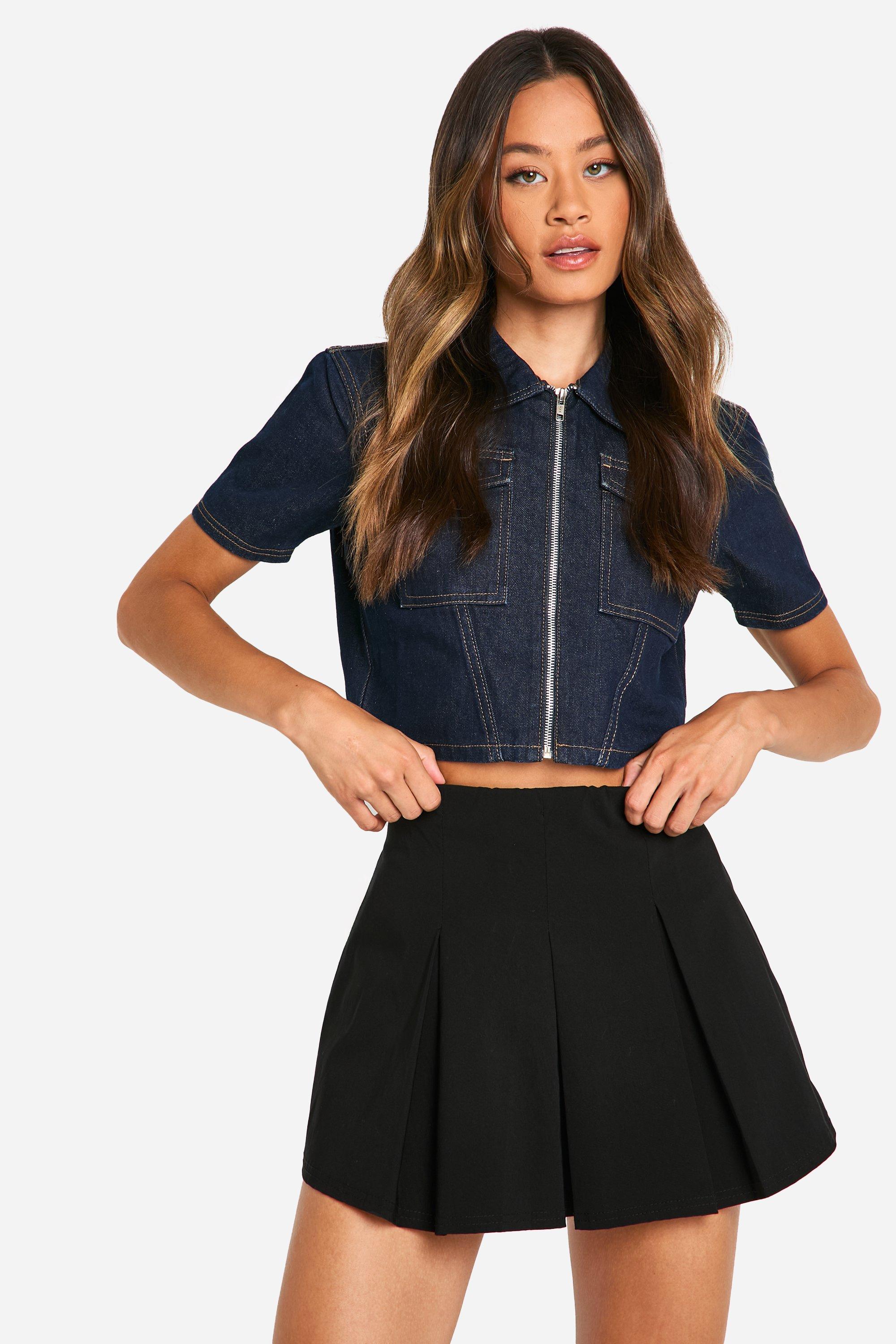 Tall Indigo Boxy Cropped Denim Shirt | boohoo