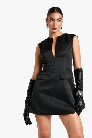 Satin Pocket Front Mini Dress black