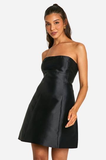 Bandeau Satin A-Line Mini Dress black