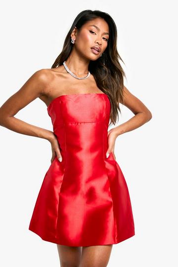 Red Bandeau Satin A-Line Mini Dress