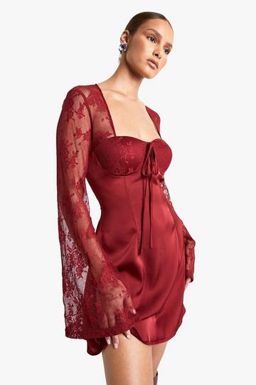 Flare Sleeve Lace Mini Dress burgundy