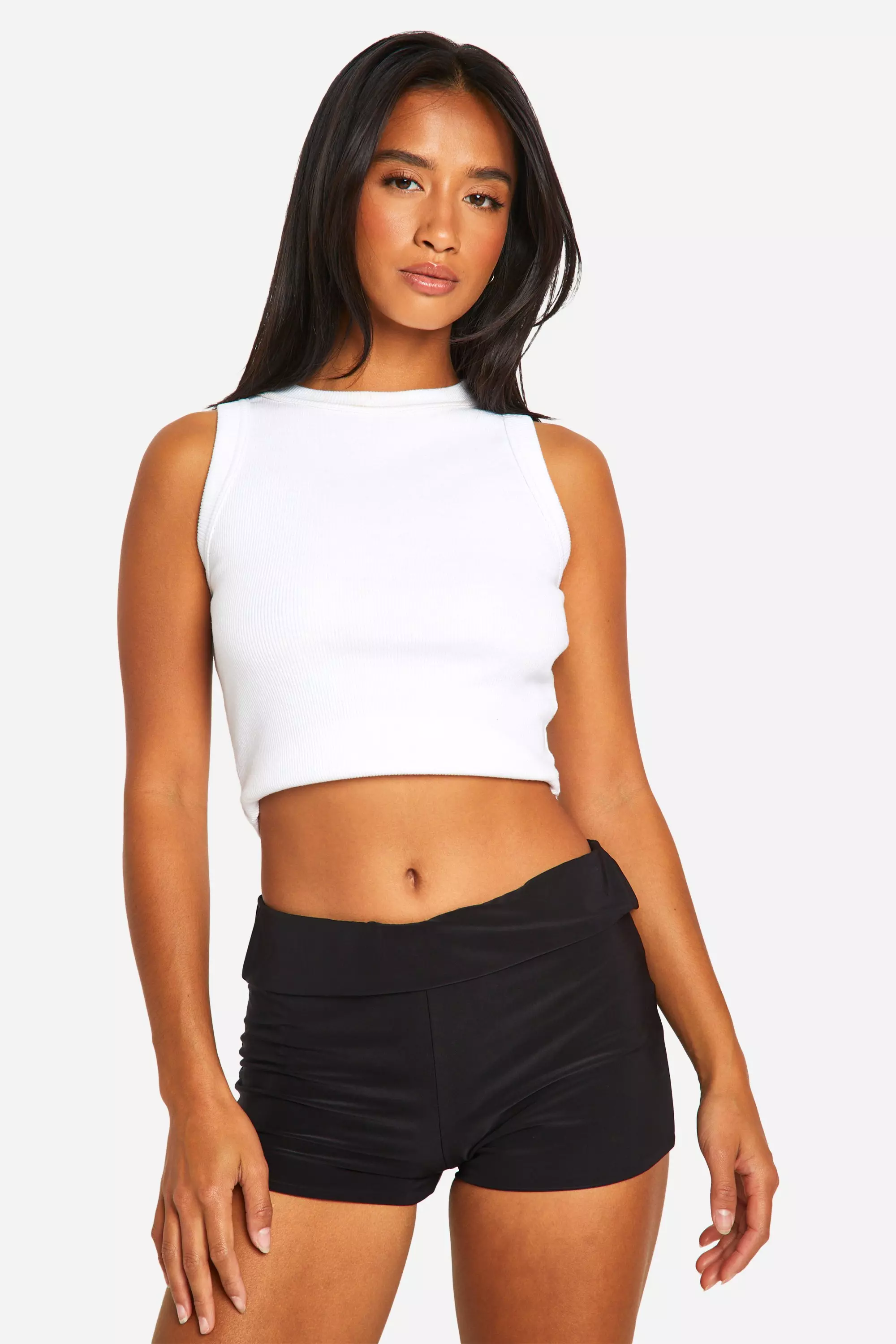 Black Tall Foldover Micro Shorts صورة بديلة