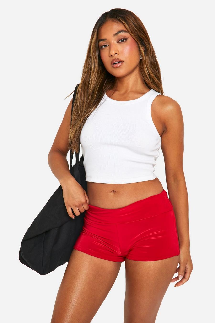 Red Petite Foldover Micro Shorts image number 1