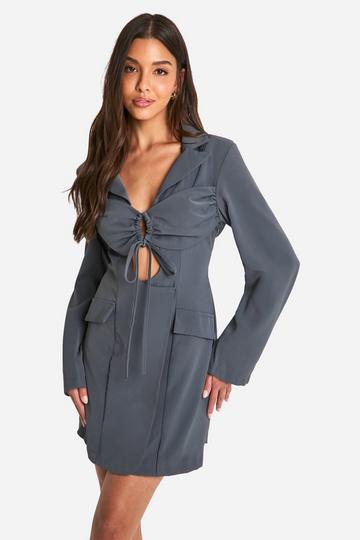 Tie Front Blazer Dress charcoal