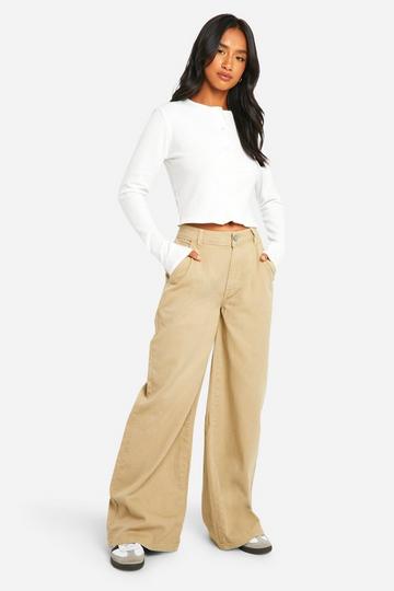 Petite Sandwash Wide Leg Jeans sand