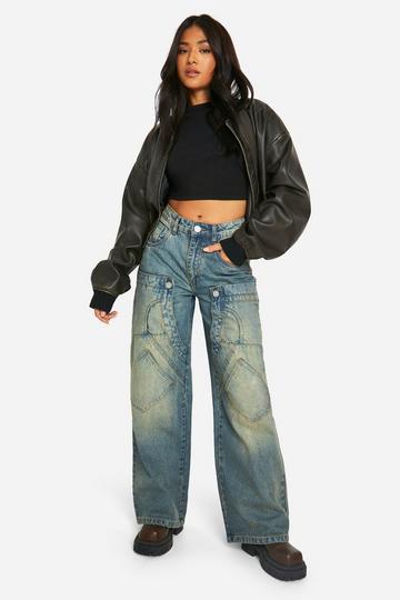 Petite Gesplitste Carpentar Jeans vintage wash