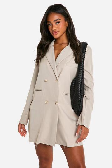 Beige Raw Hem Blazer Dress