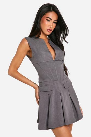 Pleated Mini Dress grey