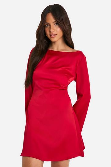 Satin Tie Back Mini Dress red