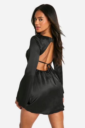 Black Satin Tie Back Mini Dress