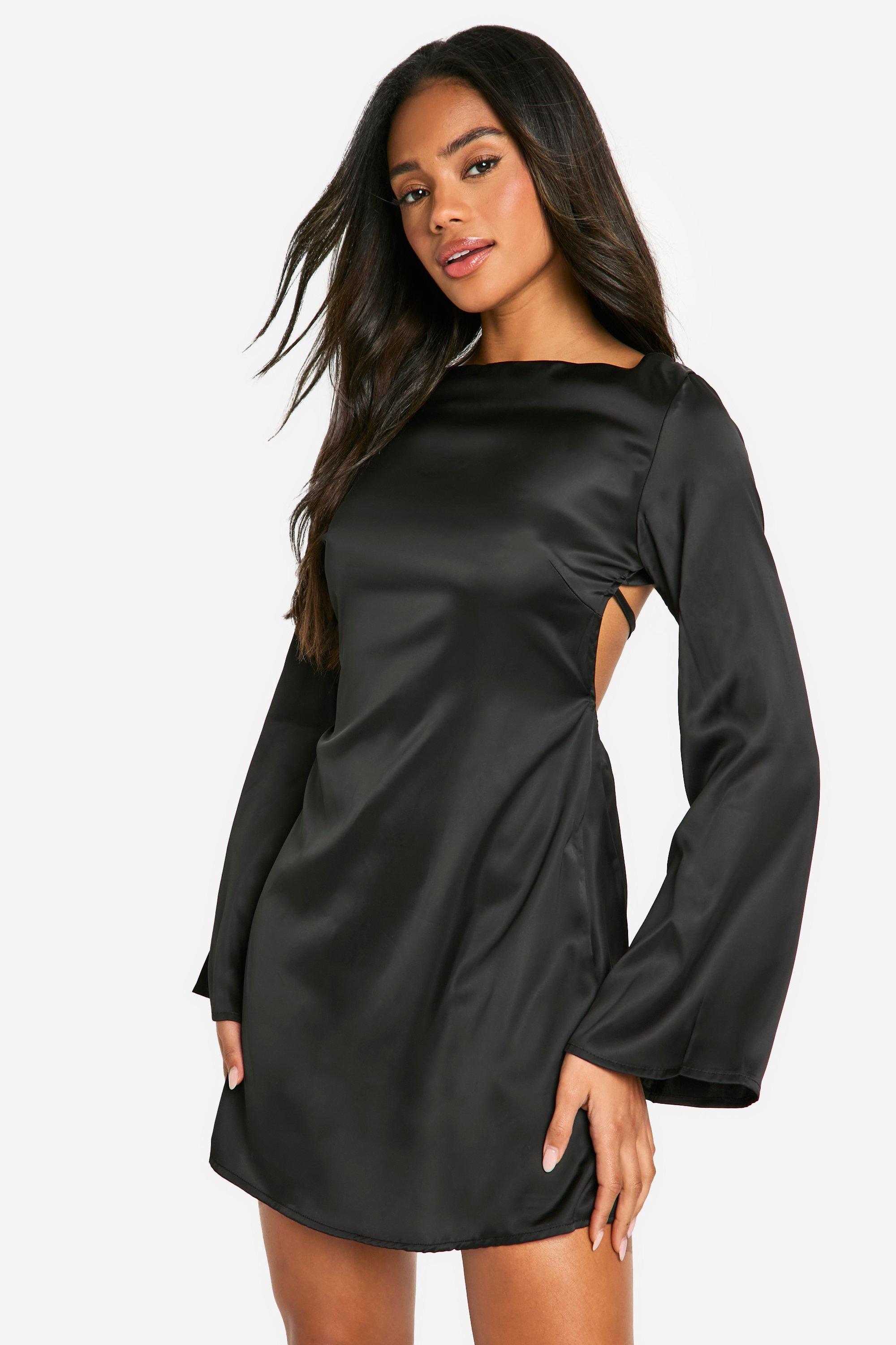 Black satin mini dress best sale