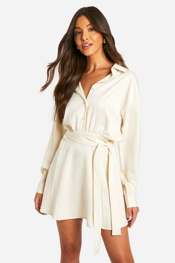 Champagne Beige Satin Shirt Dress