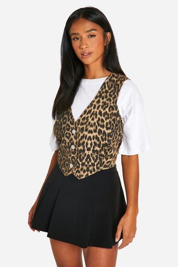 Petite Faded Leopard Denim Waistcoat animal