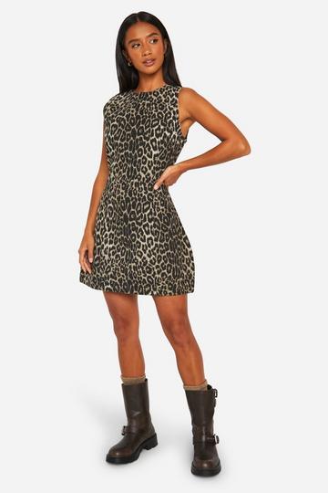 Petite Leopard Denim Mini Dress animal