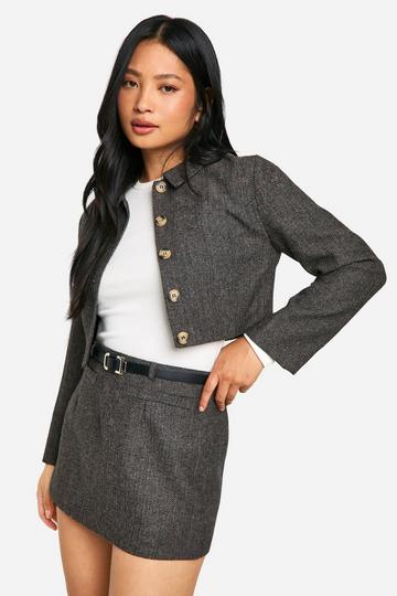 Petite Belted Tweed Mini Skirt brown