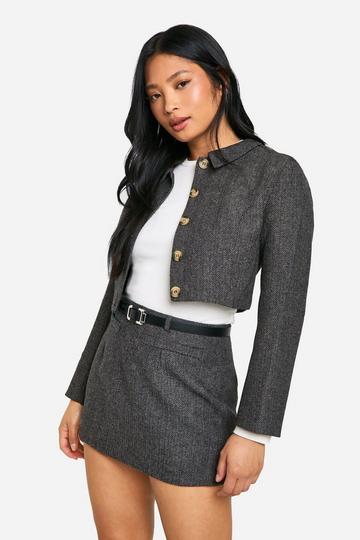 Petite Cropped Tweed Jacket brown